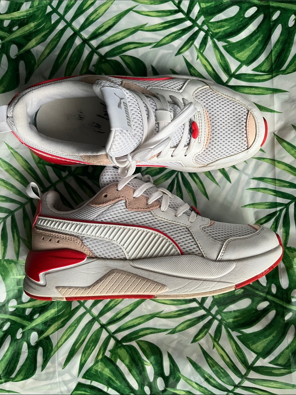 Puma White Sneakers with Pink and Red Accents